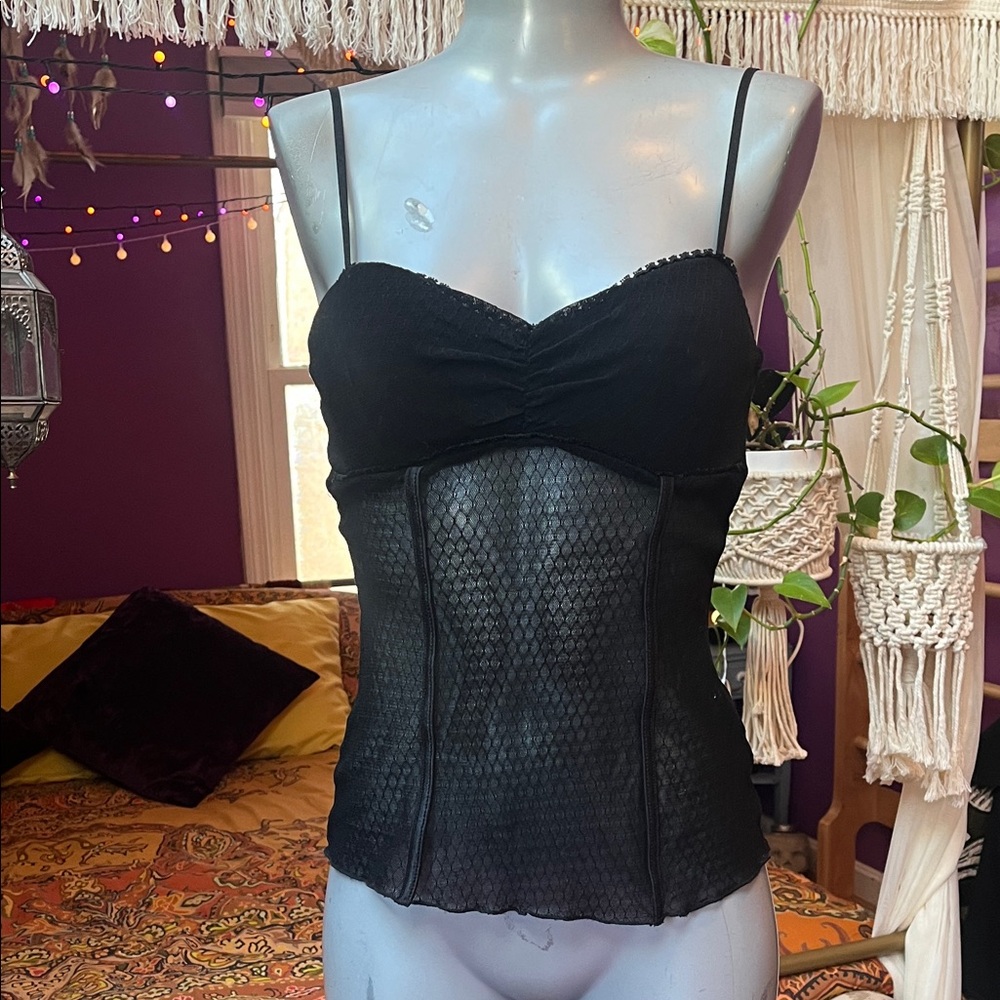 Y2K 2000s Vintage Black Lace-Textured Camisole